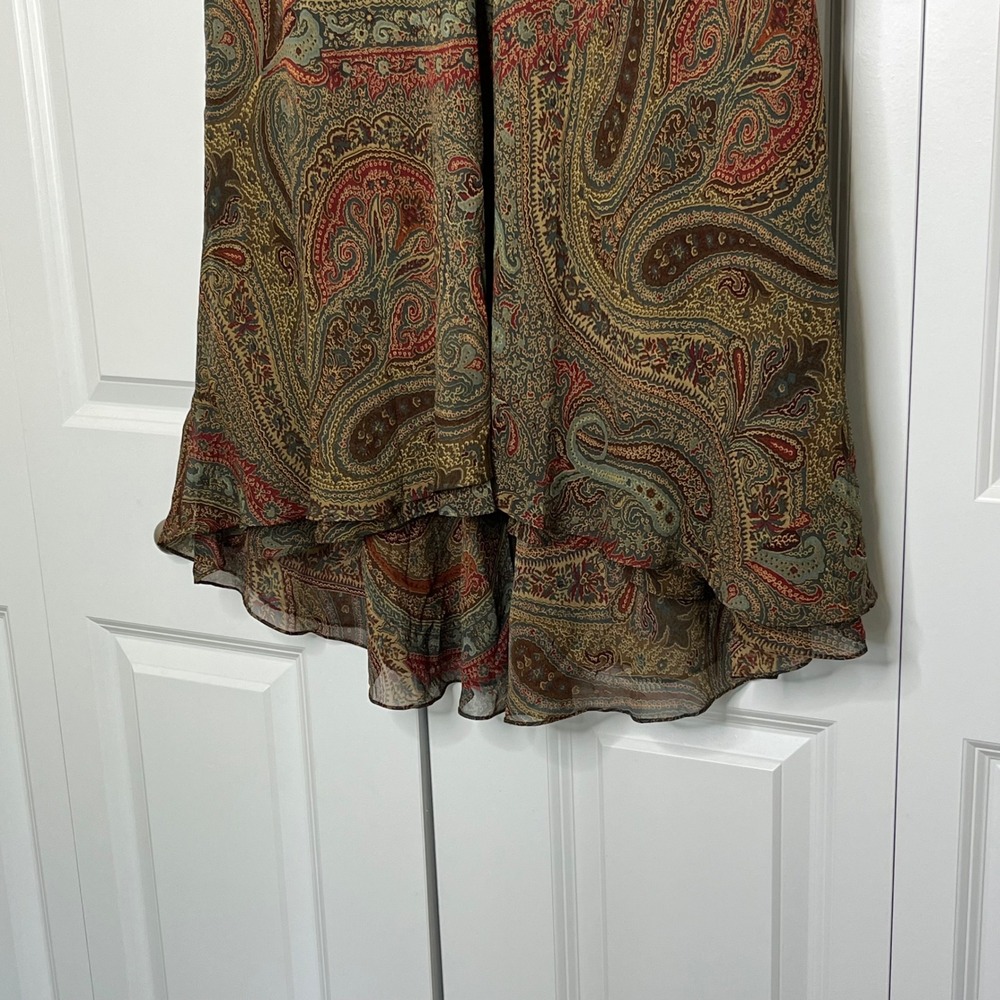 Lauren Ralph Lauren Silk Paisley Midi Skirt Size 14 NWT Brown Ruffle Hem - Picture 5 of 11